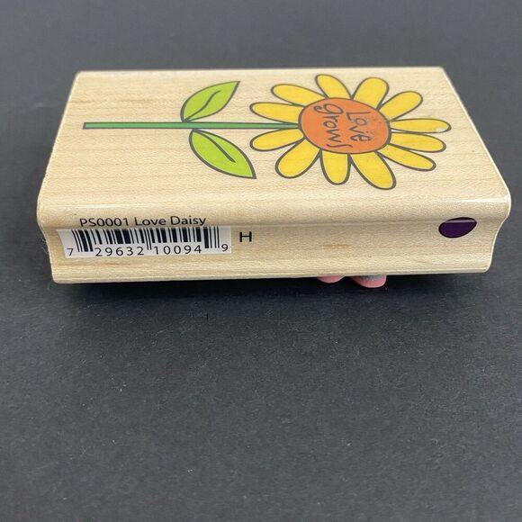 Hampton Art Wood Mounted Rubber Stamp Love Grows Love Daisy Floral Sunflower - Picture 4 of 4